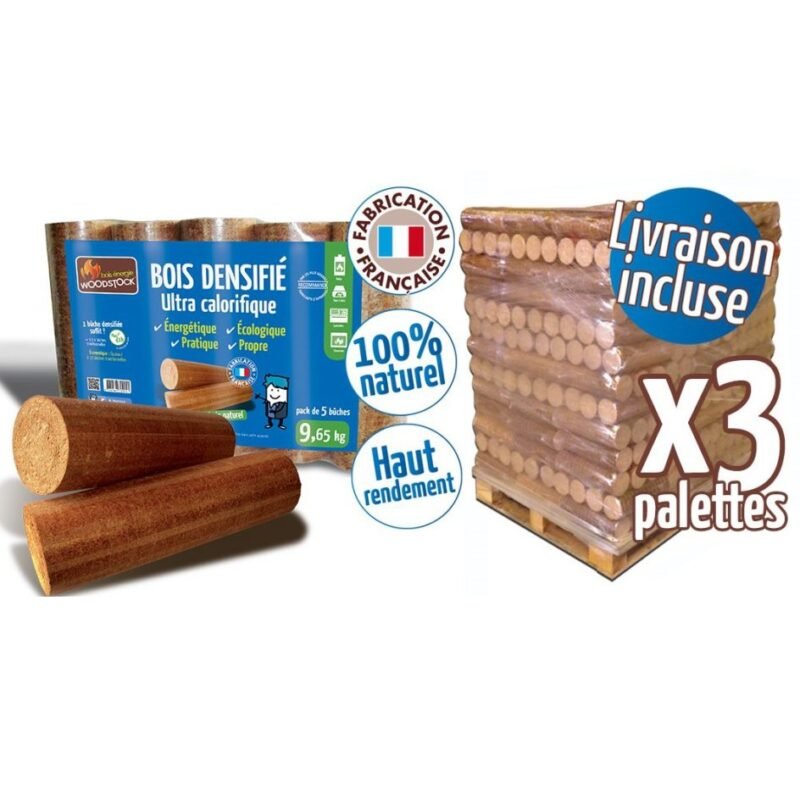 Bûches compressées Woodstock 3 palettes de 312 sacs de 5 bûches